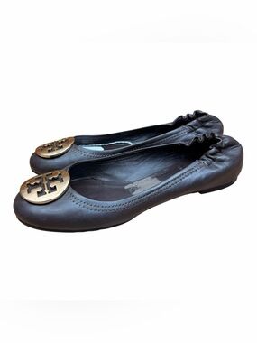 Tory Burch Brown size 7  Leather Logo Ballet Flat with Gold Emblem